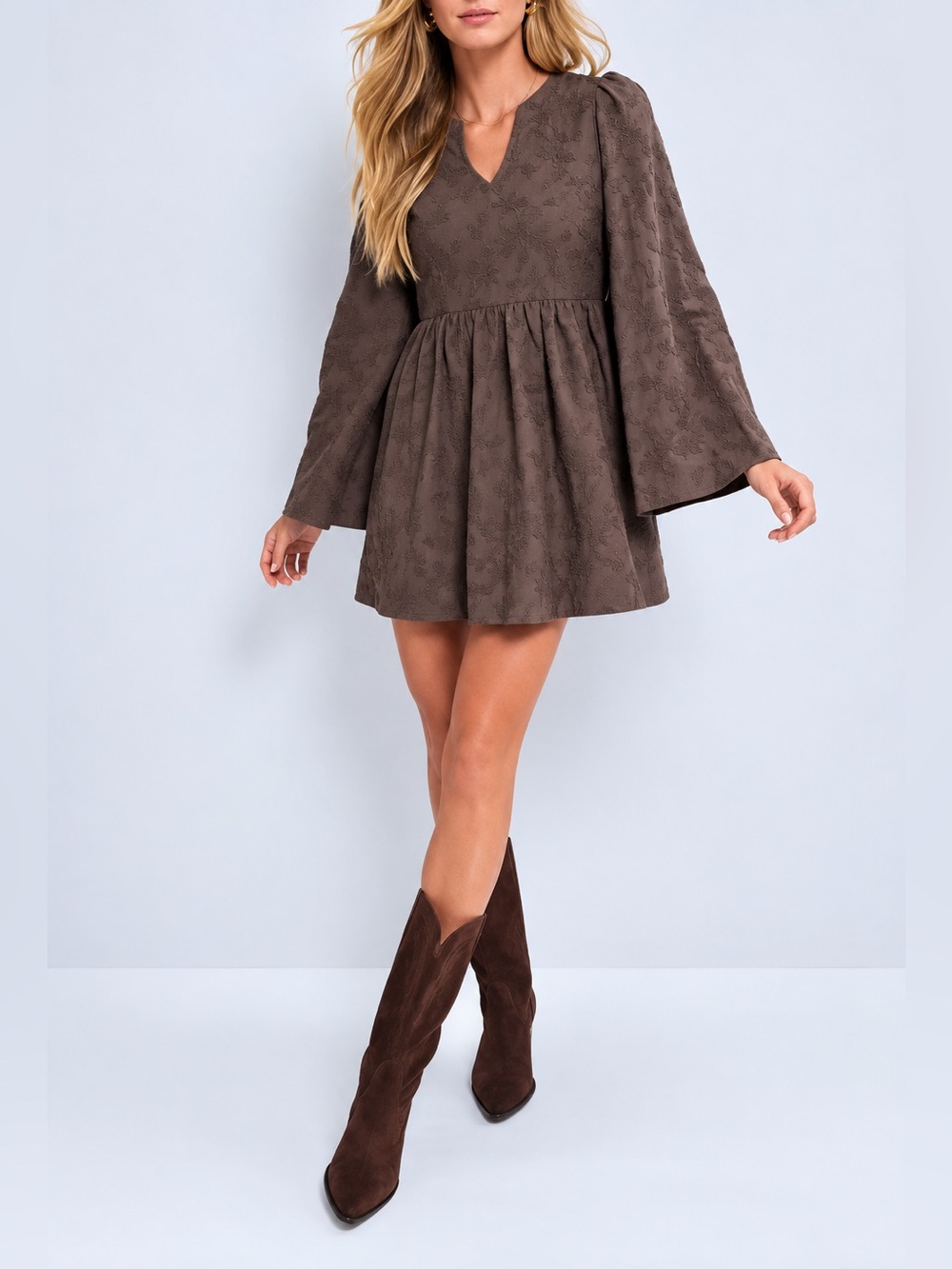 Hyacinth House Tuckernuck Becca Brown Embroidered Mini Dress NWT S